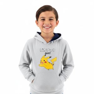 Sudadera con capucha Pokemón ideal para los amantes de Pikachu, confeccionada en algodón y disponible en dos bonitos colores, azul y gris.